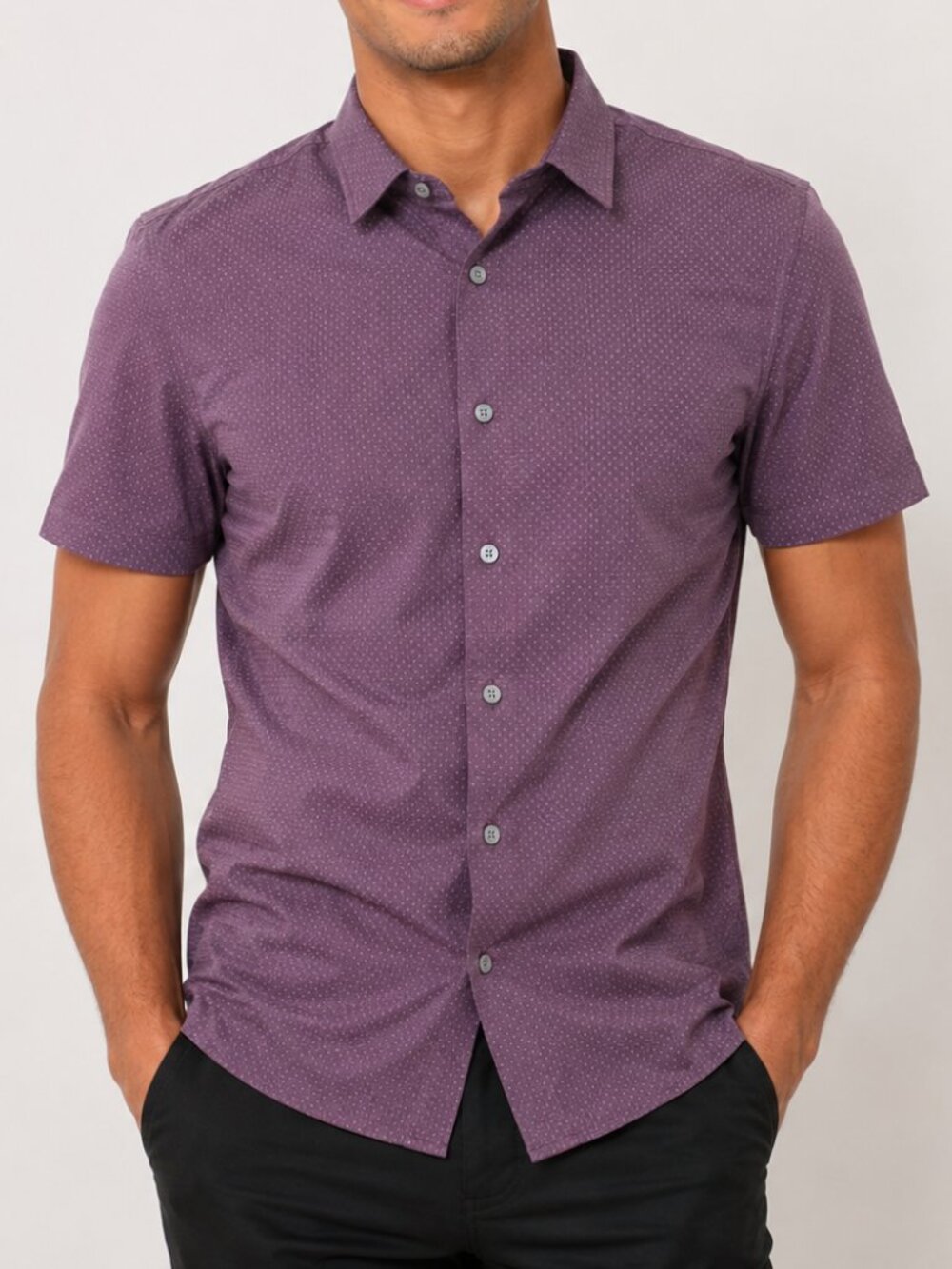 Express Men's Fitted Short Sleeve Button Down Shirt Purple Small Dot S